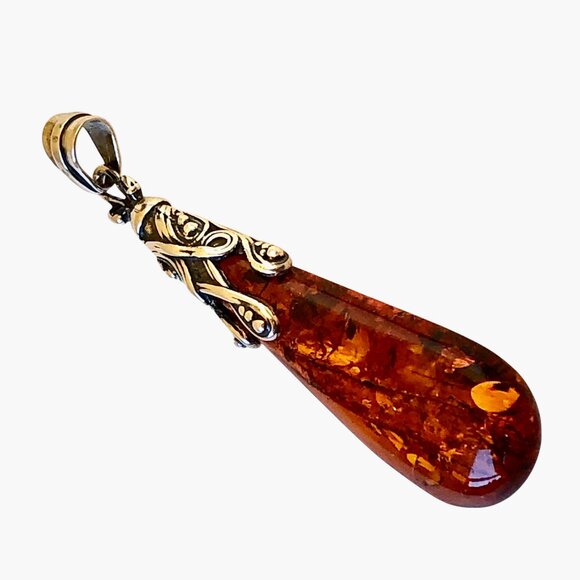 Sterling Silver Honey Baltic Amber Teardrop Pendant - Picture 8 of 11